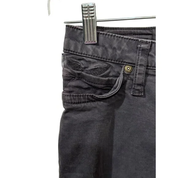 Robins Jean Womens Black Straight-Leg Jeans Embroidered Wings Size 25 - Picture 4 of 8